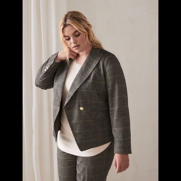 Addition Elle Brown & Grey Herringbone Plaid Blazer Academia Size 26 NWT - Picture 2 of 14